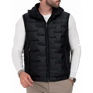 Men's Autumn Winter Warm Cotton-Polyester Sleeveless Hooded Waistcoat Jacket, Casual Menswear Top, Gilet, Available in Beige and Black