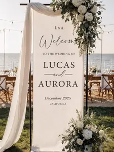 Custom Wedding Welcome Sign | Personalized Fabric Linen Banner for Ceremony or Reception Entrance | Rustic Modern Wedding Decoration
