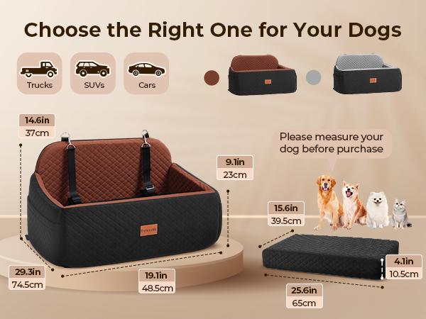 PAWGIANT Portable Dog Car Seat, Stylish Travel Carrier, Dog Car Seat for Large Medium Dogs Pet Car Seat Under 55 lbs or 2 Puppies Removable Washable Pets Travel Booster Bed for Automotive Backseat with Comfy Thick Cushion 2 Safety Leashes,  Black Brown