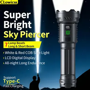 Rechargeable High Brightness LED Flashlight, 7 Modes, COB Side Light, Portable Emergency Lighting, Ideal for Outdoor Hiking Camping, USB Rechargeable Flashlight