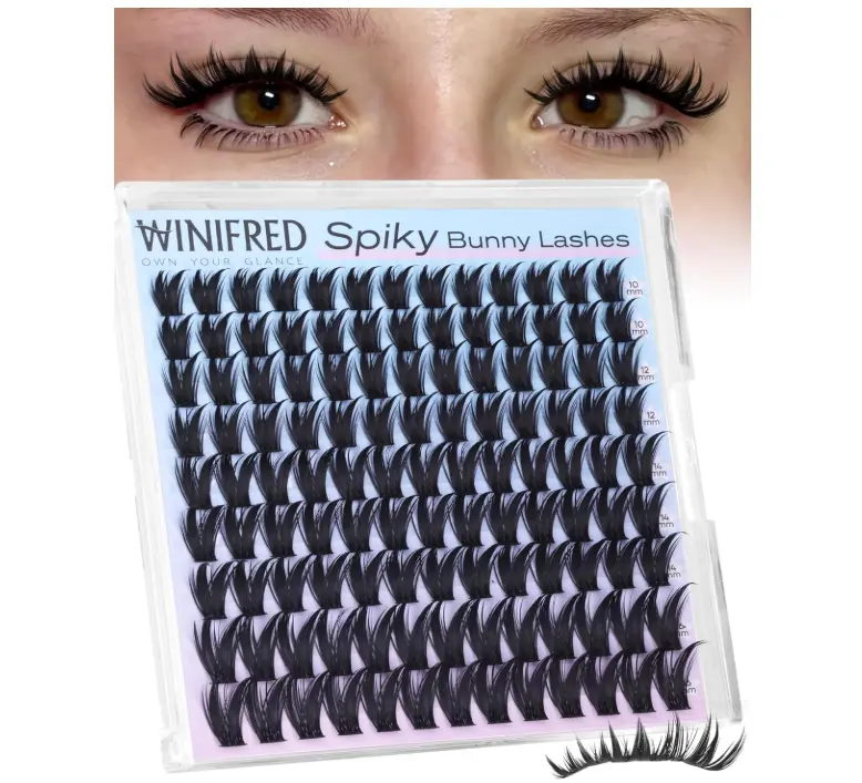 Winifred Lash Clusters Manga Eyelash Clusters Bunny Cluster Eyelash Extensions Volume Lash Clusters with Spikes Anime D Curve Eyelashes 10-16mm DIY Wet Tip Individual Lashes for Baddie