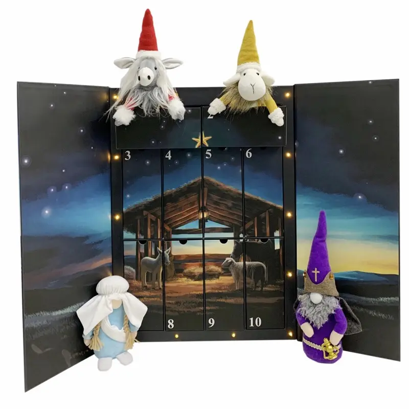 Traditional Handmade 12 in Large Nativity Scene Gnome Advent Countdown Calendar, Christmas Decorations, Holiday Home Festive Gift