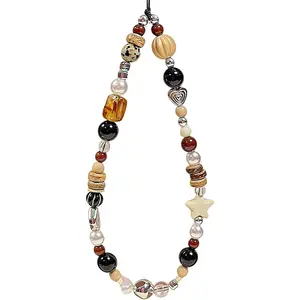 Beaded Camera Wrist Strap Cute Digital Camera Charm Lanyard Phone Charms Strap Beaded Camera Chain for Phone Bag Keychain