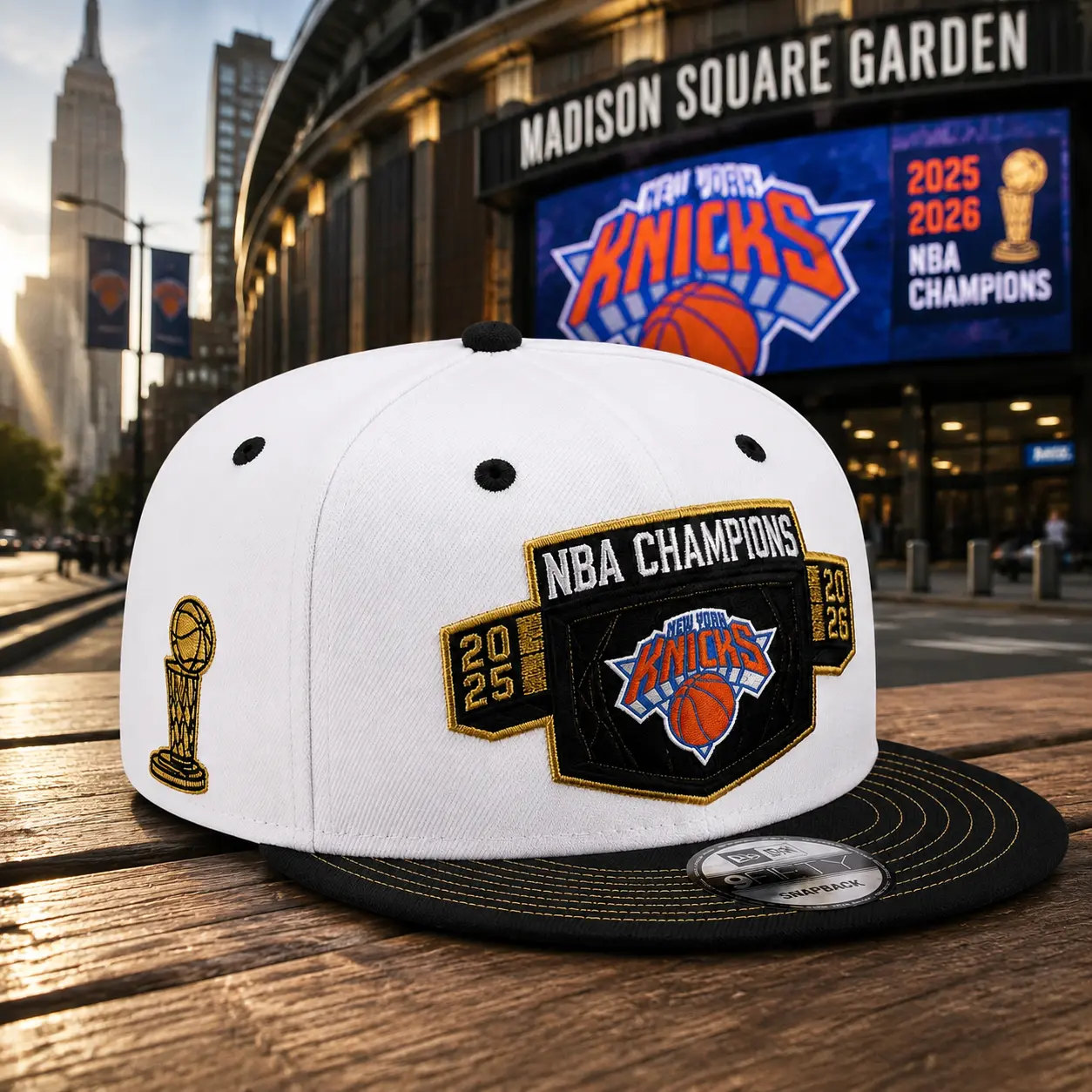New Era New York Knicks White/Black Conference Champions Finals Adjustable Snapback Hat