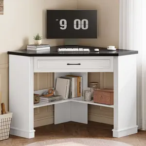 SEDETA 31.5 Inch Corner Desk Farmhouse Computer Desk with Storage Drawer Shelves for Small Space
