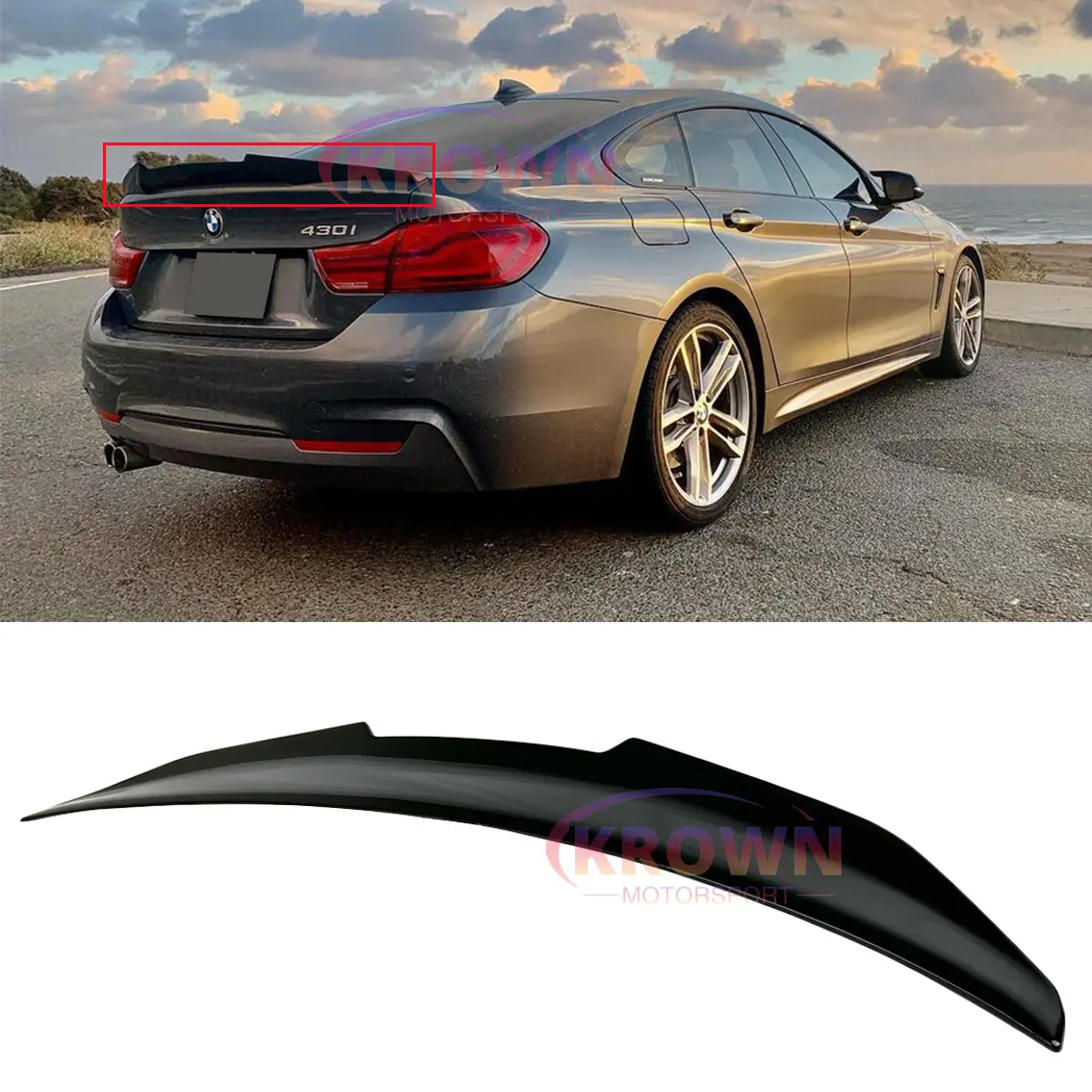 FOR 2014-2020 BMW F36 4 SERIES 4 DOOR GRAND COUPE GLOSSY BLACK PSM STYLE TRUNK SPOILER WING LID