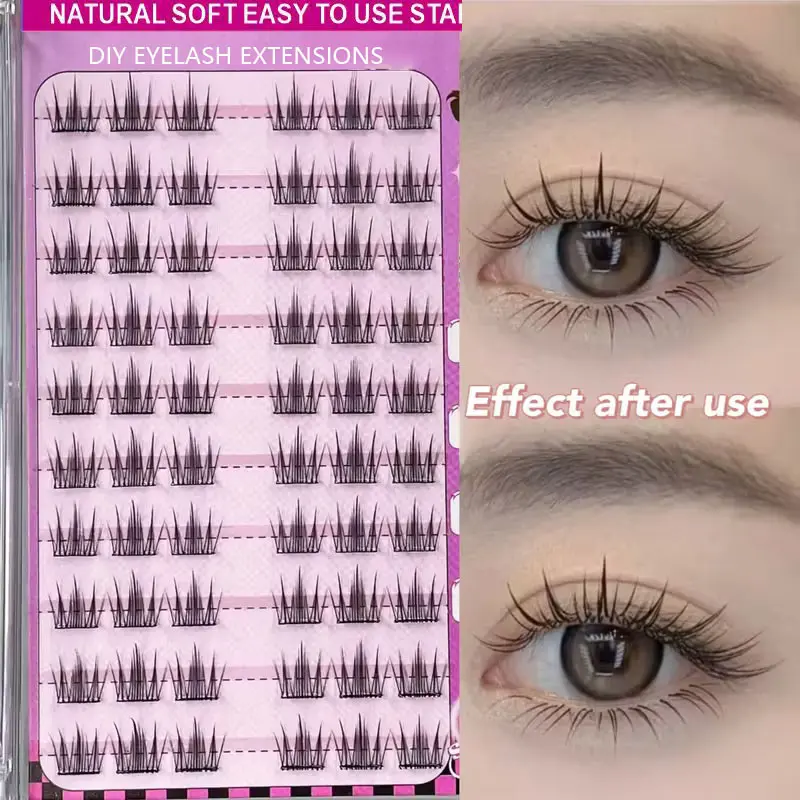 Camellia free adhesive fake eyelashes, Natural False Eyelashes, single cluster DIY, no removal, natural and clear, daily large capacity, 60 clusters, simulated eyelashes for beginners, length 10mm-13mm, Eyelash Extensions
