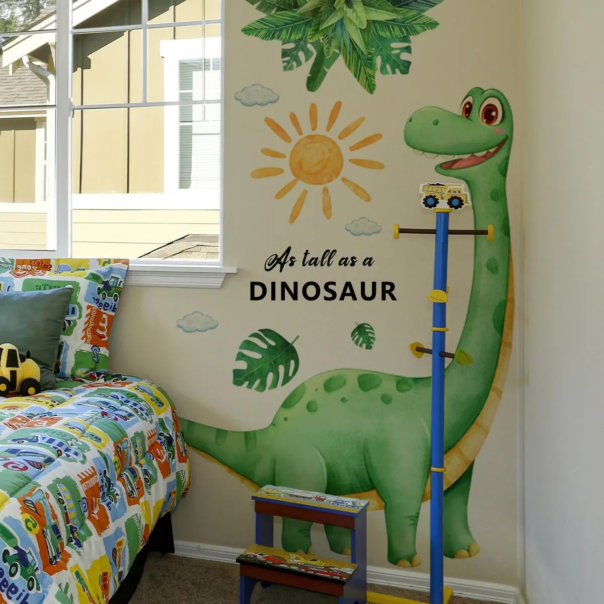 Cartoon Dinosaur & Sun & Plant Pattern Wall Sticker, 1 Set Creative Wall Decal, Dinosaur Wall Decals, Wall Art Decorative Sticker for Home Bedroom Living Room Stickers Decor Household Decoration Supplies, Decoration Items