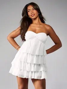 MISSGUIDED Tiered Ruffle Strapless Empire Waist Sweetheart Neckline Mini Dress