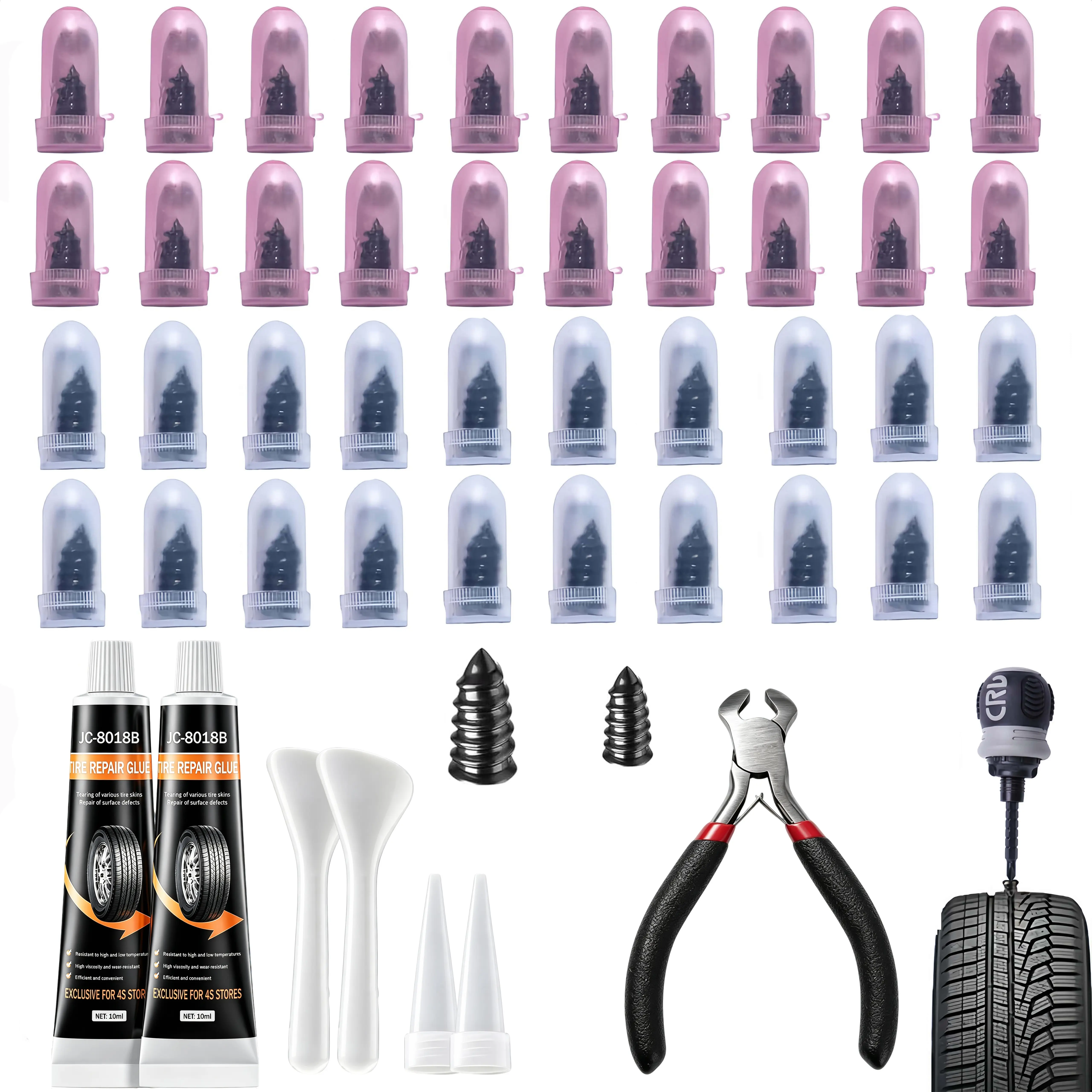 Spiral Rubber Screw Tire Repair Kit with Vacuum Rubber Nails - Automotive Car Tools, Ratchet Screwdriver, Tire Plugs, Quick Fix for Cars, Trucks, Cycling Outdoor Puncture Sealing, Adhesive Nails Kit Set