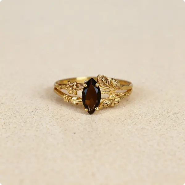 A natural style flower and leaf shaped horseshoe stone ring, crafted with three-dimensional relief techniques, featuring exquisite small flower designs, a retro bohemian style, a stackable ladies' ring, and a perfect holiday gift for her.