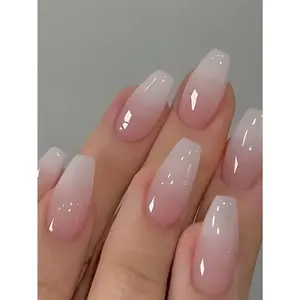 24PCS Gradient Jelly Pink Coffin Press On Nails – Beautiful Glossy Finish for a Natural & Chic Look – Quick & Easy Application for DIY Manicures, Perfect for Any Occasion! Try them now!