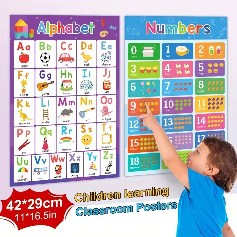 Lachilly Educational Poster Set, Alphabet & Numbers 1-20 Learning Charts, Durable Paper, Ideal for Home Schooling & Classroom Use, Learning Materials, Teaching Supplies, Homeschool Supplies