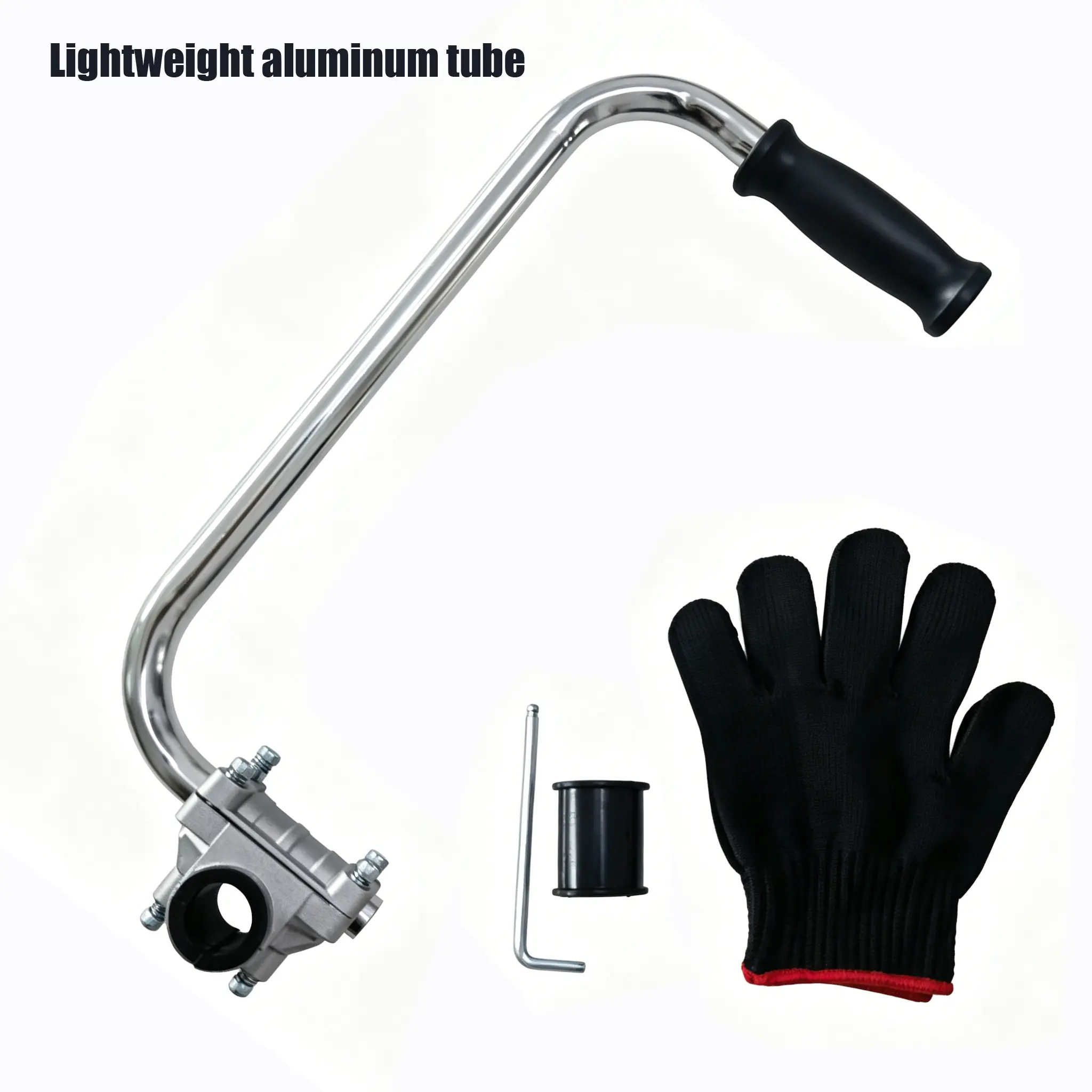 Silver Ergonomic Lawn Mower Handle Extender with Clamp Bracket Clip - Lightweight Aluminum Tube Power Tool Accessory, Comfortable Grip, Durability, Efficient for Grass Trimmer Handles (Gardening Hand Tool Accessory)