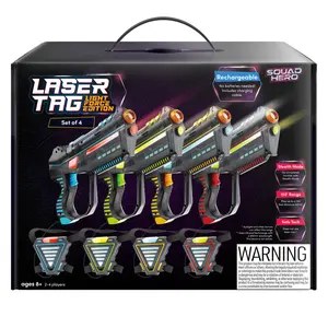 Ultimate Rechargeable Laser Tag Set 4 Blasters & Vests Sensors - Long range - USB Charging - Live Score Display, Epic Multiplayer Game Night, Birthday or Holiday Gift!