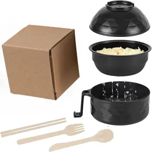 MIUVA Noodles Bowl Set, 1 Set of Instant Lamian Bowl and Tableware, Microwave Safe, with Fork, Spoon, Chopsticks, Multi-Function Drain Bowl for Family, Camping - Stock Up Value Pack Christmas Gift