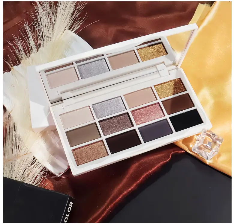 12 Colors Matte Shimmer Eyeshadow - Cool-toned Eyeshadow Palette, Long-Lasting Waterproof Crease-Proof Pigmented, Built-In Mirror, Vegan Cruelty-Free for Daily & Glam Makeup Looks 01#