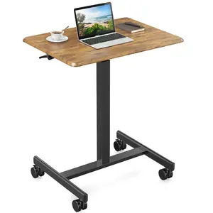 Mobile Rolling Standing Desk - Overbed Table, Teacher Podium with Wheels, Adjustable Work Table, Rolling Desk Laptop Computer Cart for Home, Office, Classroom - Brown