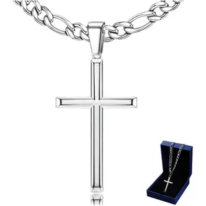 ZELORES Unisex Cross Pendant Jewelry - 1 Pc Beveled Edge, Durable Stainless Steel Figaro & Square Rollo Chains, 16-28 In Long Length, Ideal for Daily Wear & Gifting (Party)
