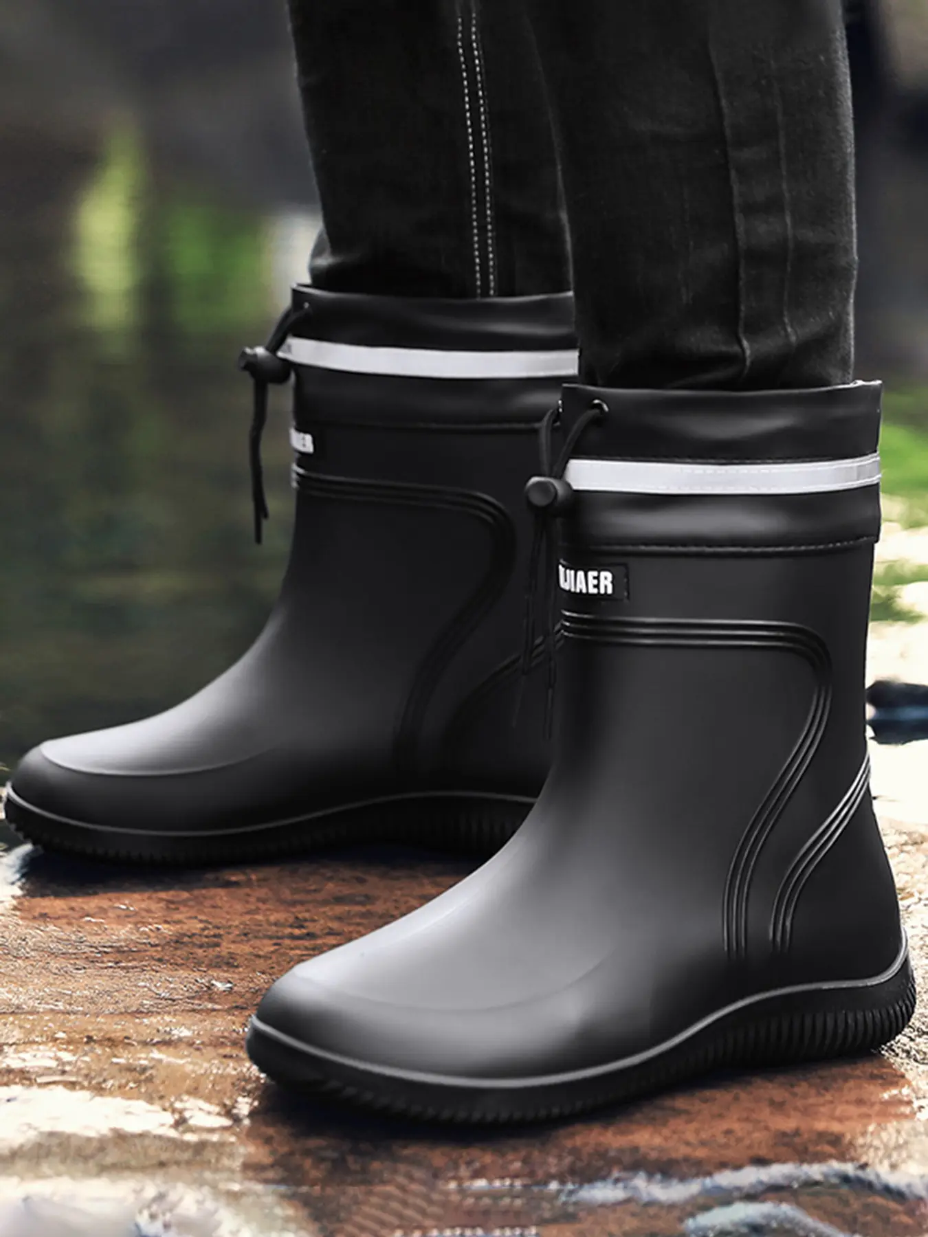 Large Size Women's Rain Boots Couple Style Mid-Calf Waterproof Shoes, Casual Fashion Spring New Garden Outdoor Fishing Work Boots, Waterproof Wellington Boots, Waterproof Footwear