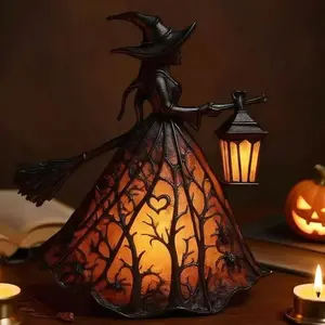 Halloween Witch Lamp, Spooky Standing Night Light, Unique Witch Statue Table Lamp for Bedroom Decoration, Perfect for Halloween Festivities