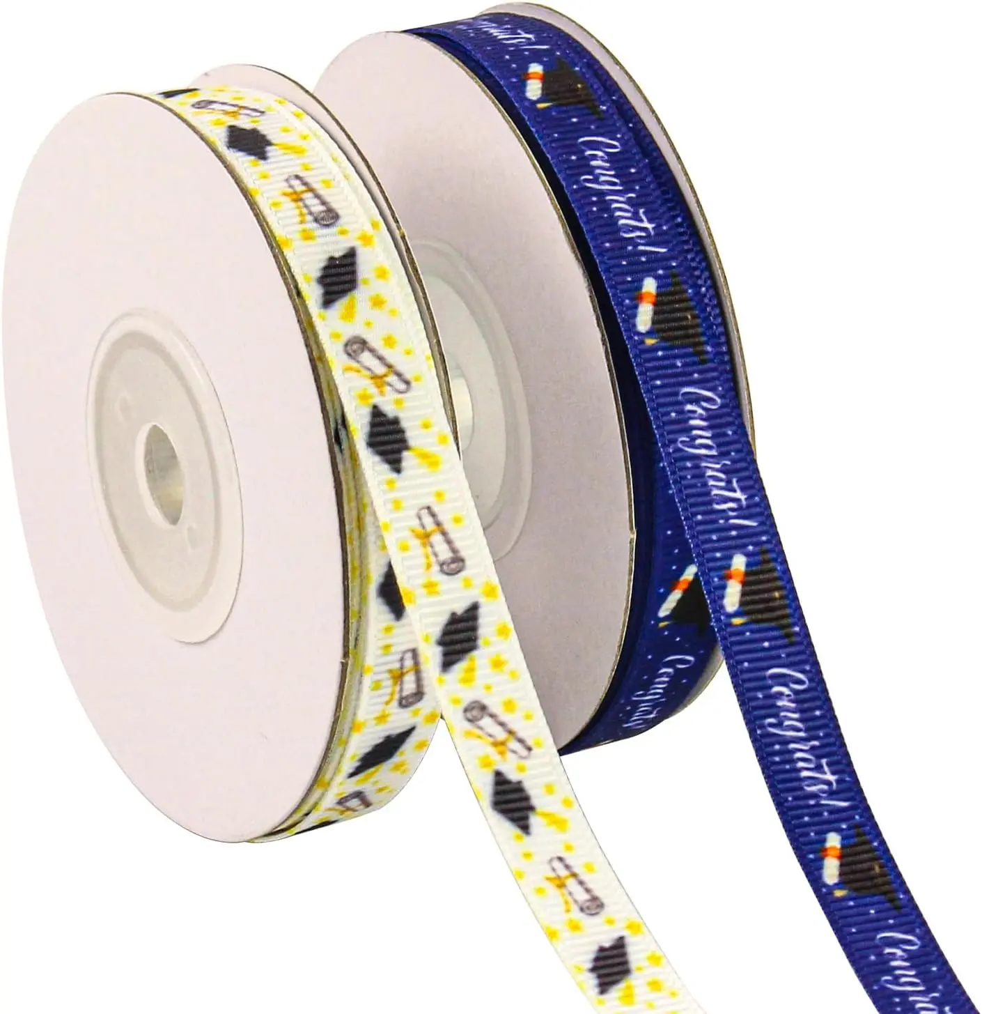 2 Rolls 20 Yards Graduation Ribbon 3/8 Inch Wide, Congrats Grad Blue and White Ribbon for Gift Wrapping Class of 2024 Ribbon Graduation Party Decorations DIY Crafts(Blue and White)
