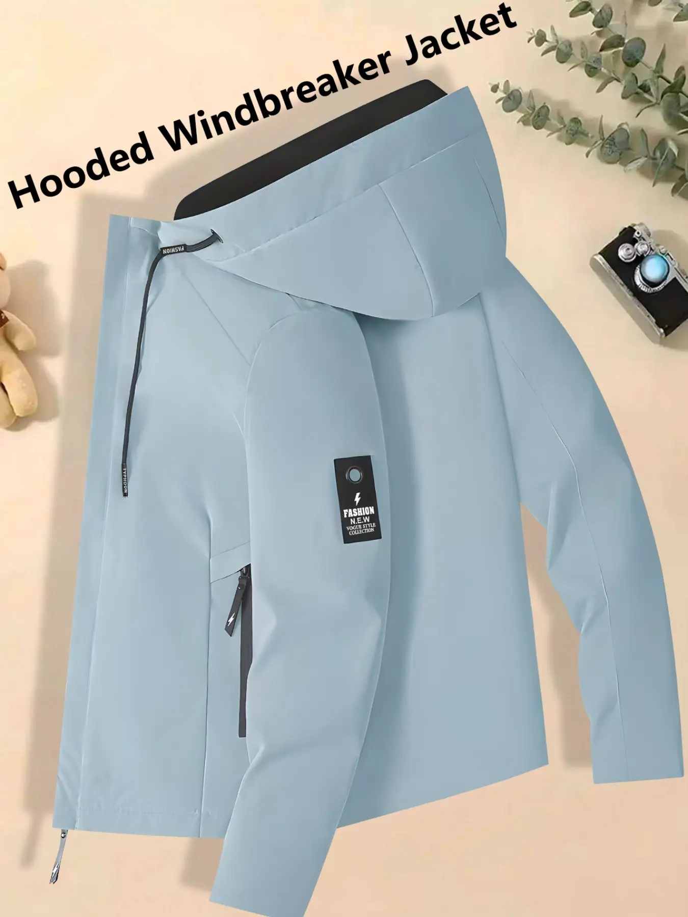 Women's Hooded, Long Sleeve Basic Windbreaker Jacket Coats Baggy Light Blue Plain Design Windproof Waterproof Ultra-Durable Relaxed Loose Fit Skin-Friendly Breathable Outerwear Perfect for Daily Commuting Weekend Hiking & Casual Outdoor Adventures