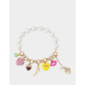 Betsey Johnson SWEETHEART CHARM STRETCH BRACELET PEARL