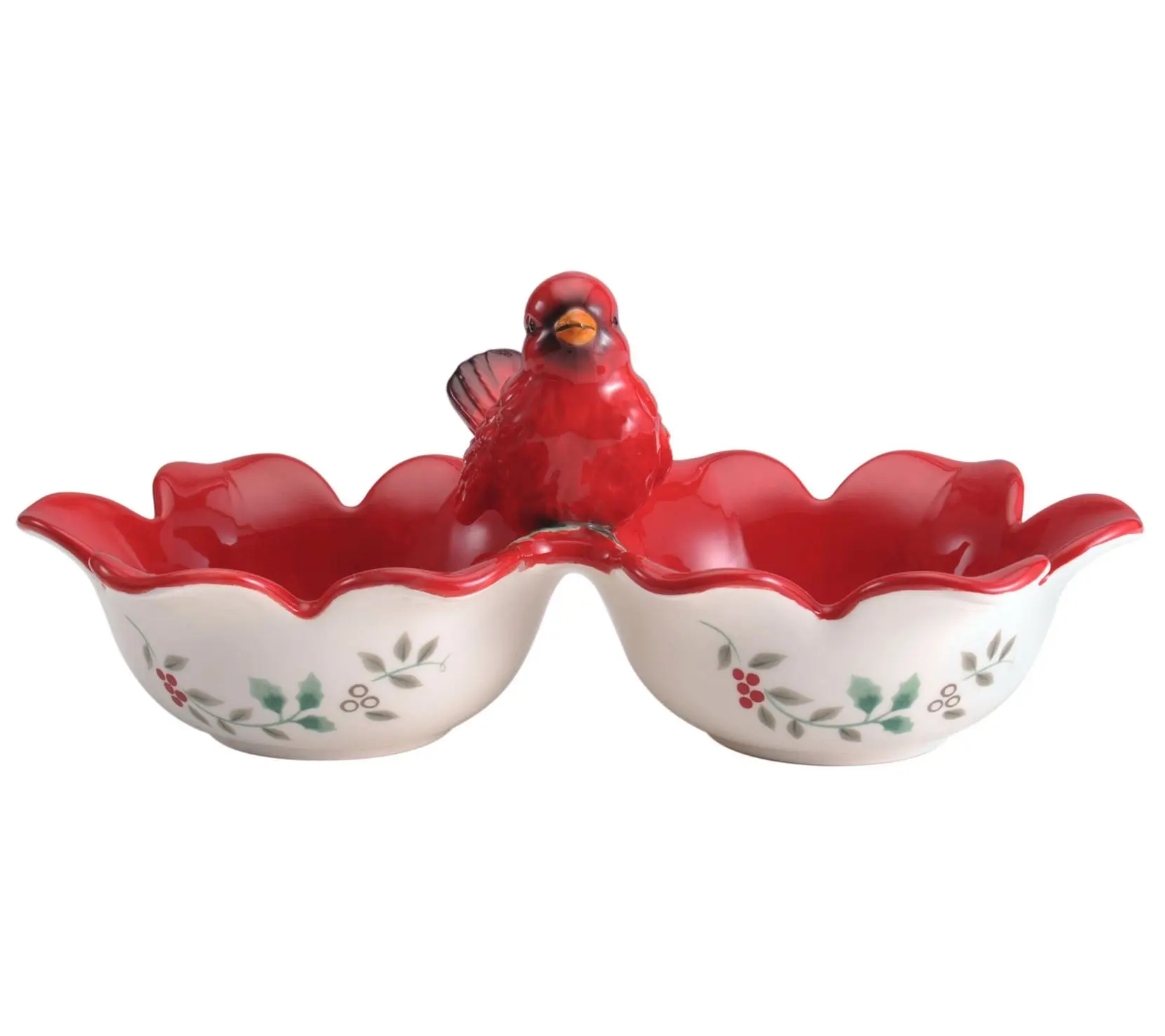 Pfaltzgraff 2 Section Winterberry Cardinal Serve Bowl