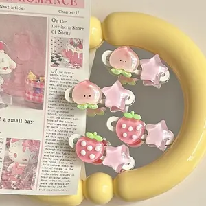 4pcs Cute Peach Strawberry Star Hair Clips Set, Sweet Duckbill Side Pins for Daily Wear
