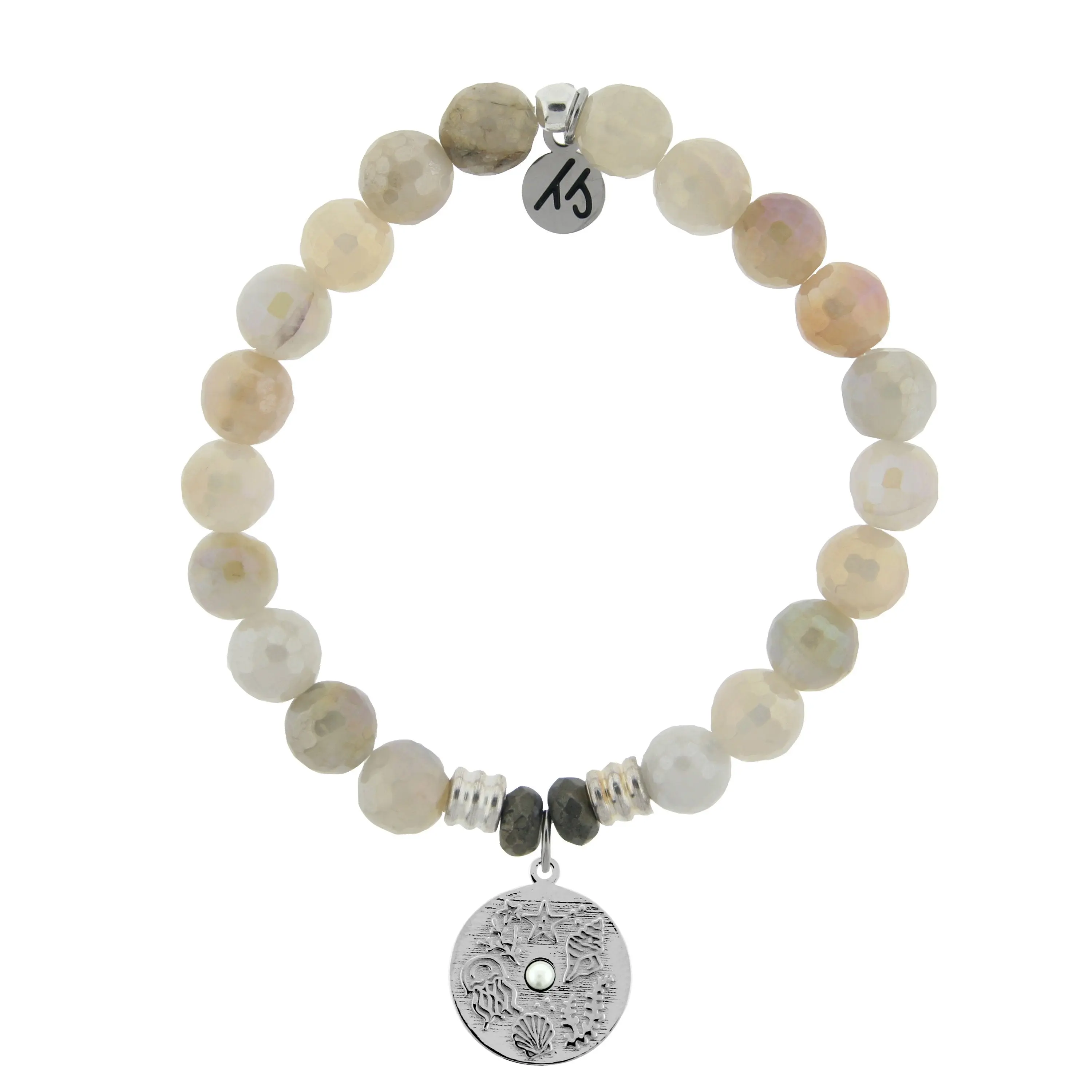 Moonstone Gemstone Bracelet with Ocean Lover Sterling Silver Charm