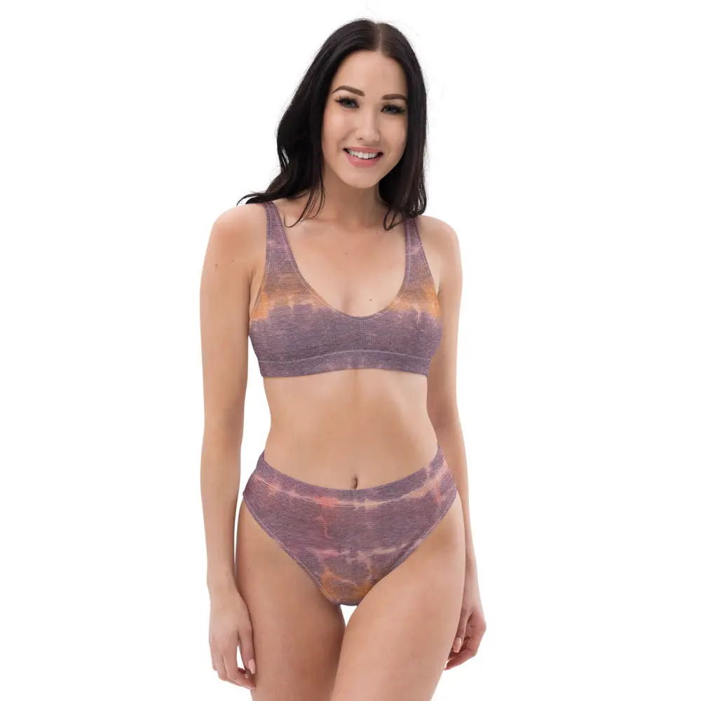 Purple Sunset Tie Dye Recycled high-waisted bikini bathing suit