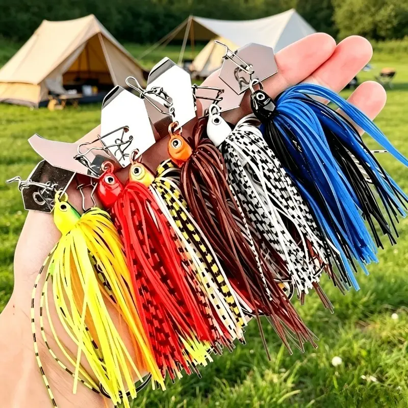 Mixed Colors 6pcs Chatterbait Fishing Lures Set Spinner Artificial Bait Skirts Kit Weedless Buzzbait Wobblers for Bass Pike Swimbait Walleye