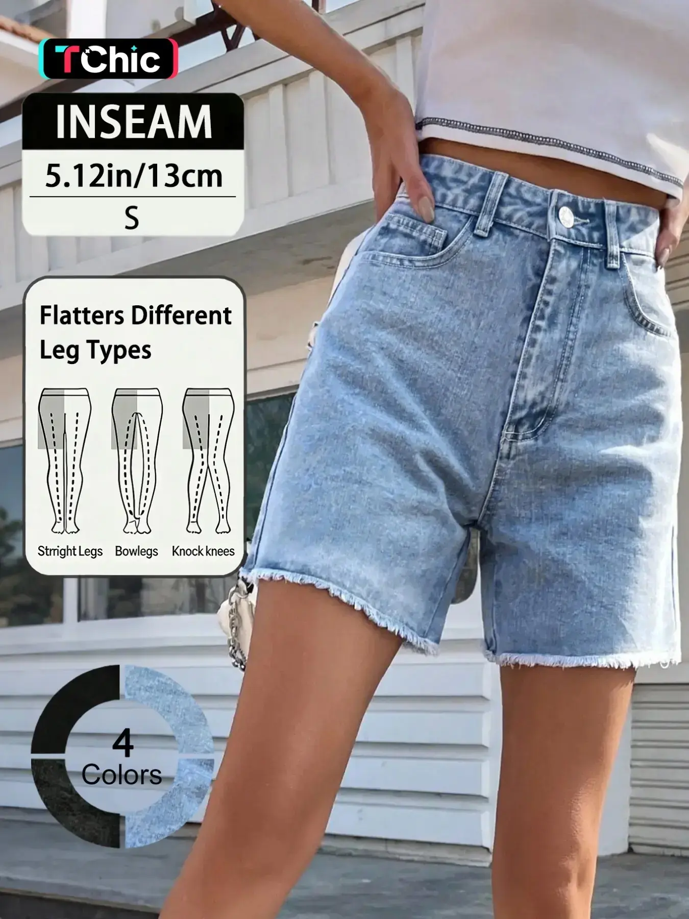 High Waist Casual Denim Cuffed Shorts with Raw Hem, Fitted, Perfect for Women Everyday Wear, Fashionable and Flattering Design