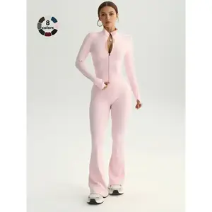 Women’s two-piece jacket and long pants set, fleece-lined warm high-carbon slim fit stand collar zip-waistband sporty yoga tennis tracksuit set