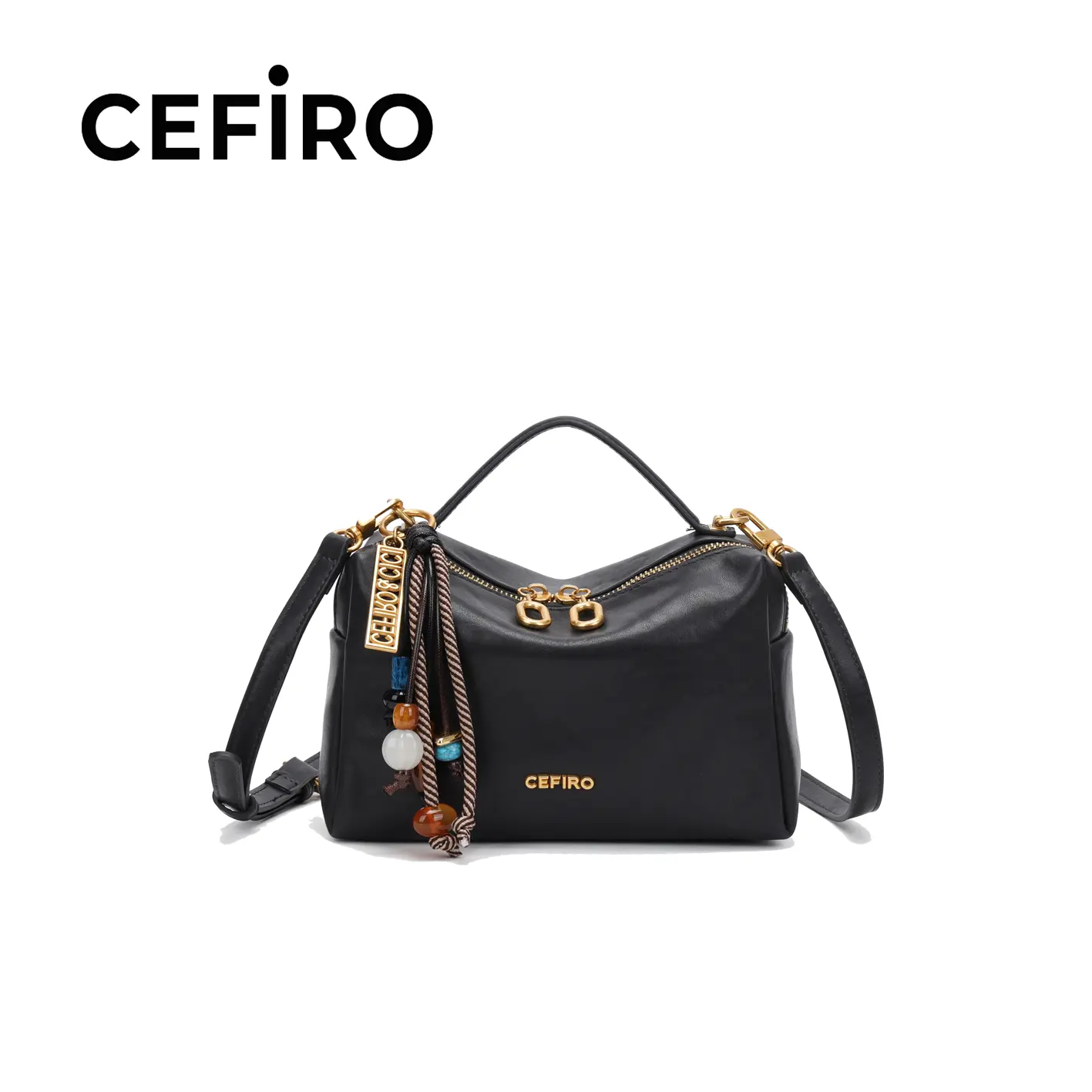 CEFIRO Uluh Bag with Guard - Stylish Black Handbag with Gold Hardware and Adjustable Strap for Everyday Use