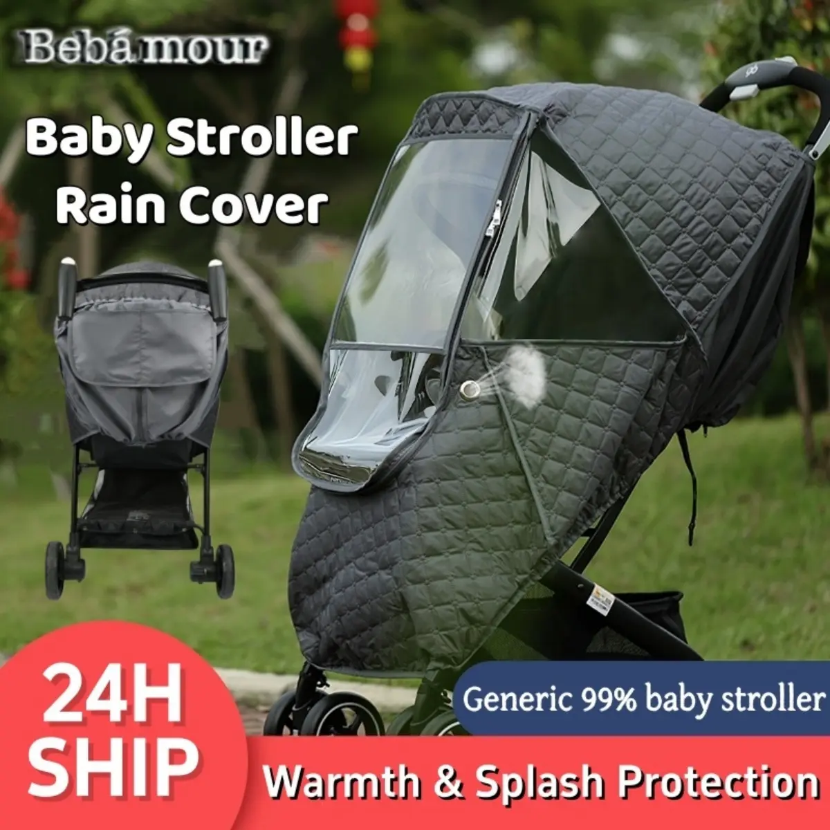 BEBAMOUR Universal Stroller Rain Cover, Waterproof Windproof Sunshade Baby Stroller Accessory, Travel Weather Shield Against Dust, Sunshade Stroller Accessories