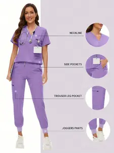 Professional Summer Scrub Set, Multi-Purpose Nurse Uniform Workwear for Women in Salon & Clinical Settings