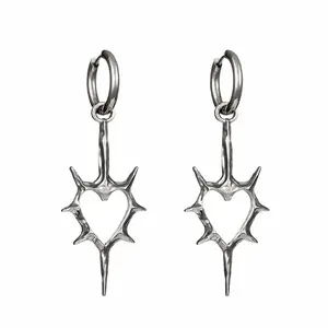 1 pair Punk Gothic Heart Drop Hoop Earrings for Women, Silver Tone Spiky Hollow Heart Dangle Earrings, Trendy Statement Jewelry non tarnish