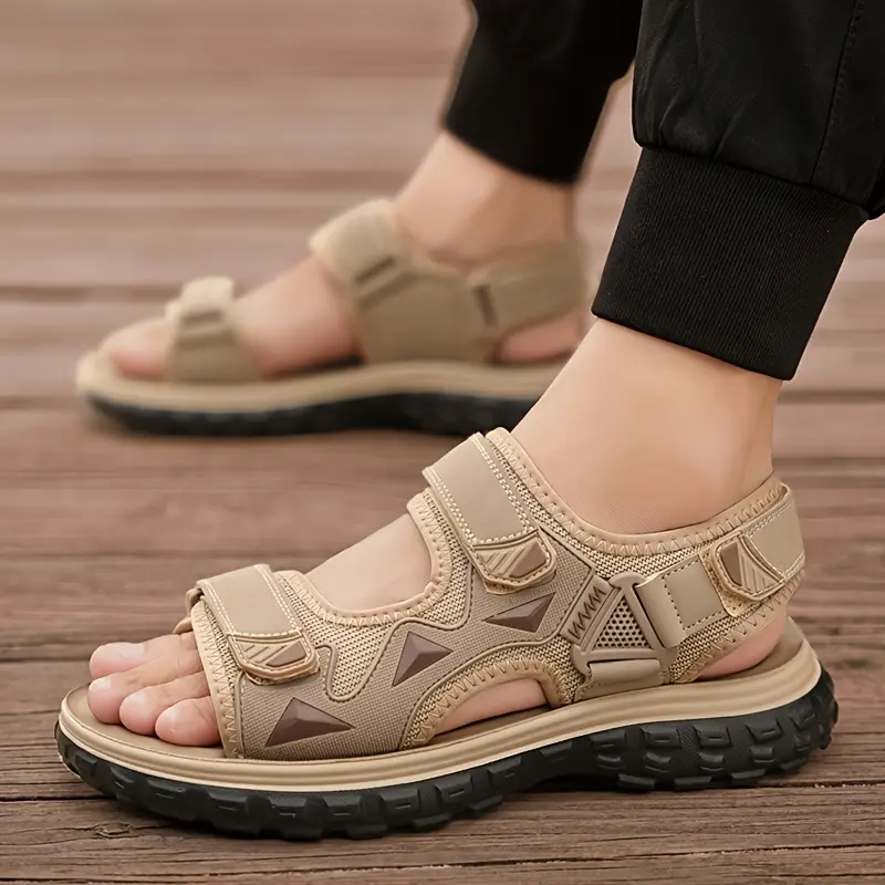 Men's Summer Sandals, with non-slip traction sole, adjustable closure and breathable mesh upper - lightweight PU and fabric suitable for hiking, beach, driving, work - black outdoor sandals | Sports sandals | Textured grip sandals, lace-up sandals