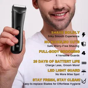 Electric Body Hair Shaver-Groin Hair Trimmer, Ball Trimmer for Men - Replaceable Ceramic Blade Heads,USB Recharge,Led Light Guide Male Hygiene Razor Safe Quick Gifts Cordless Gentle Trimming Fast Trimming