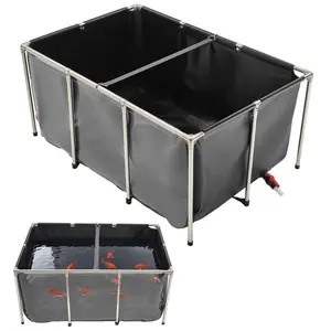 summervibes VEVOR Canvas Fish Pond, 270 Gal Above Ground Fish Pond, PVC Koi Tank with Clear Viewing Panel, Rectangular Goldfish Tank with Stainless Steel Frame Drain Valve, for Breeding Koi, Irrigation(Black), Fishtank