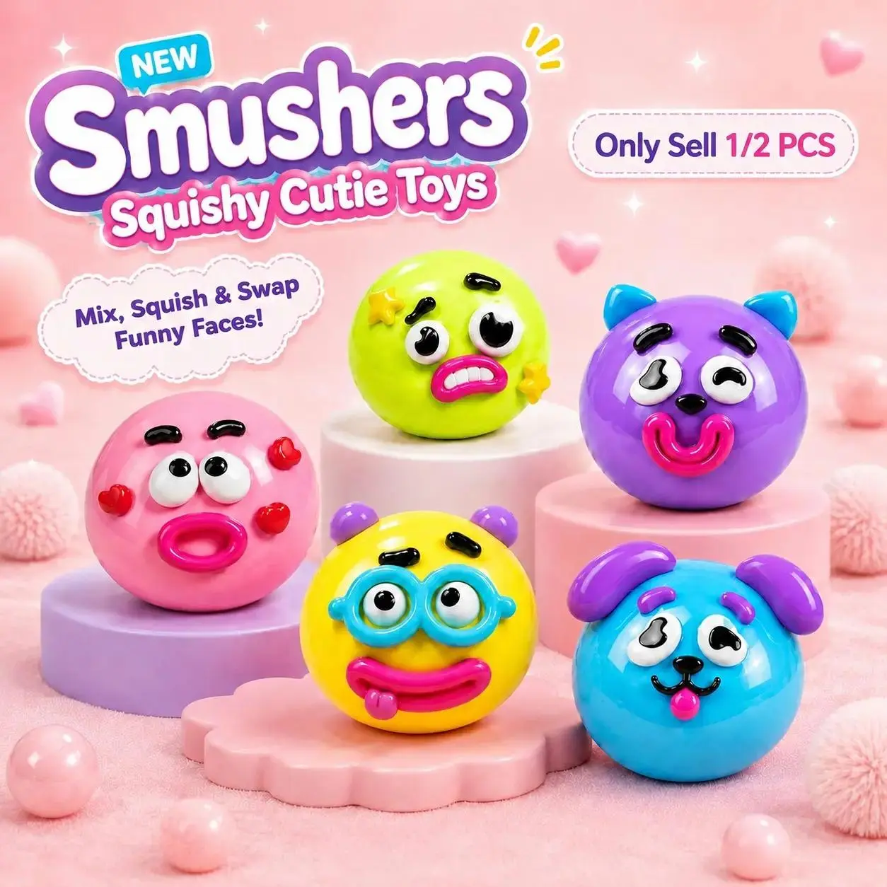 2026 New Smushers Squishy – Smushers Dog Face Swap Squishy, Cute Animal, Slow Rising Soft Squeeze Stress Relief Fidget for Adults Anxiety Relief, Office Home Travel, Squishy Fidgets