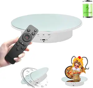360 Degree Rotating Display Stand - Remote Control, Battery/USB Power Supply, 7.8-Inch Load Capacity, White Color, Ideal for Photography and Shows Camera Digital Rechargeable Plug Smartphone Electric Adjustable
