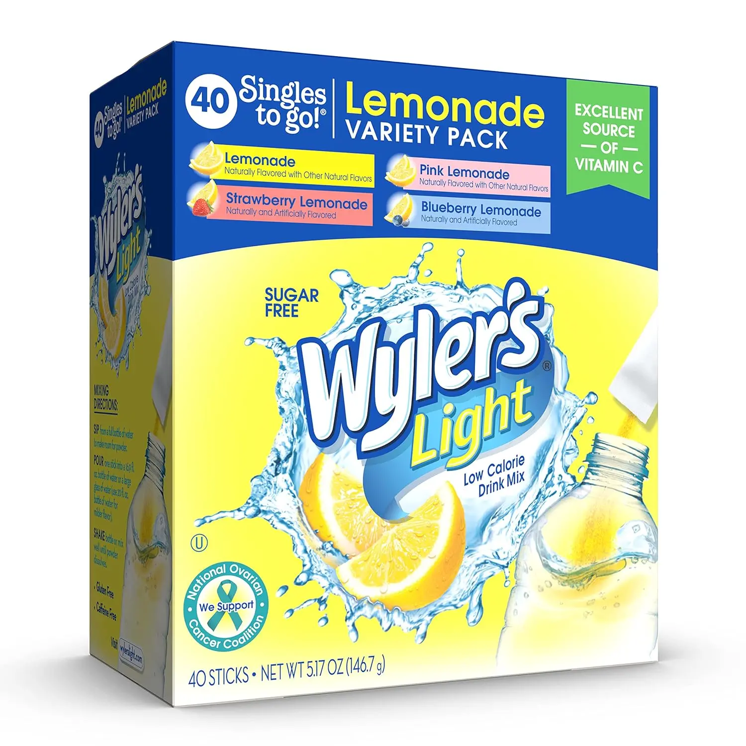 Wyler's Light Singles To Go! Lemonade Variety Pack Water Drink Mix, 40 Count
