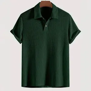 Men's Breathable Short-Sleeve Waffle Texture Plain Polo Shirt - Menswear Stylish Light Mature Casual Outdoor Top for Everyday Wear & Commuting #SummerWins