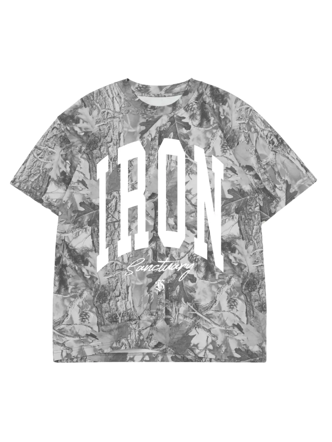 Iron Winter Camo Graphic T-Shirt, Oversized Fit 100% Cotton Fleece Tee, Unisex