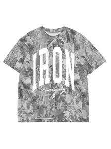 Iron Winter Camo Graphic T-Shirt, Oversized Fit 100% Cotton Fleece Tee, Unisex