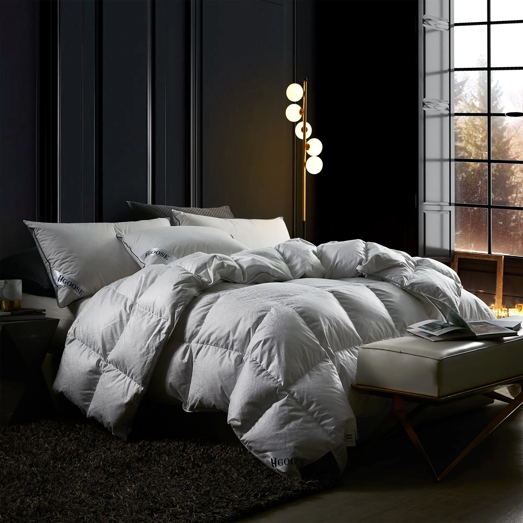 HGOOSE - Jacquard 90% Hungarian White Goose Down Comforter - Oversized Twin XL