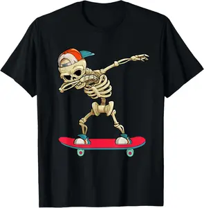 100% cotton Unisex Skeleton Skateboard Dabbing Skate Skeleton T-Shirt